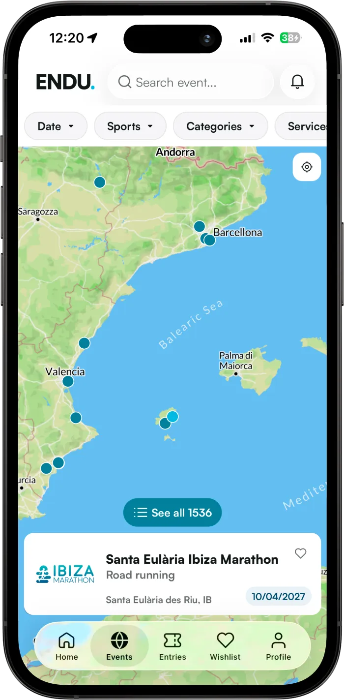 App ENDU: mappa degli eventi con la Santa Eulària Ibiza Marathon