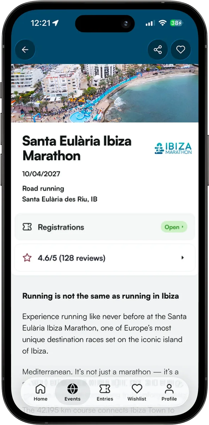 App ENDU: pagina dell'evento Santa Eulària Ibiza Marathon