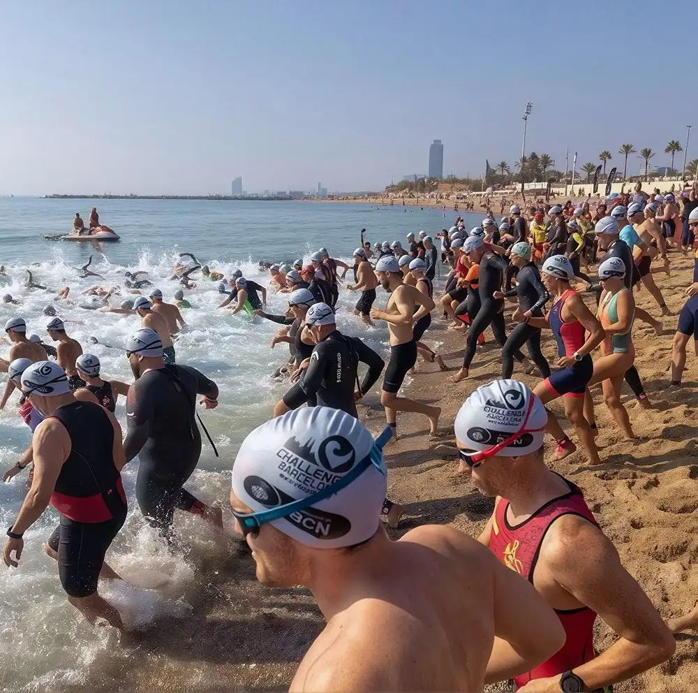 Partenza a nuoto del triathlon Challenge Barcelona